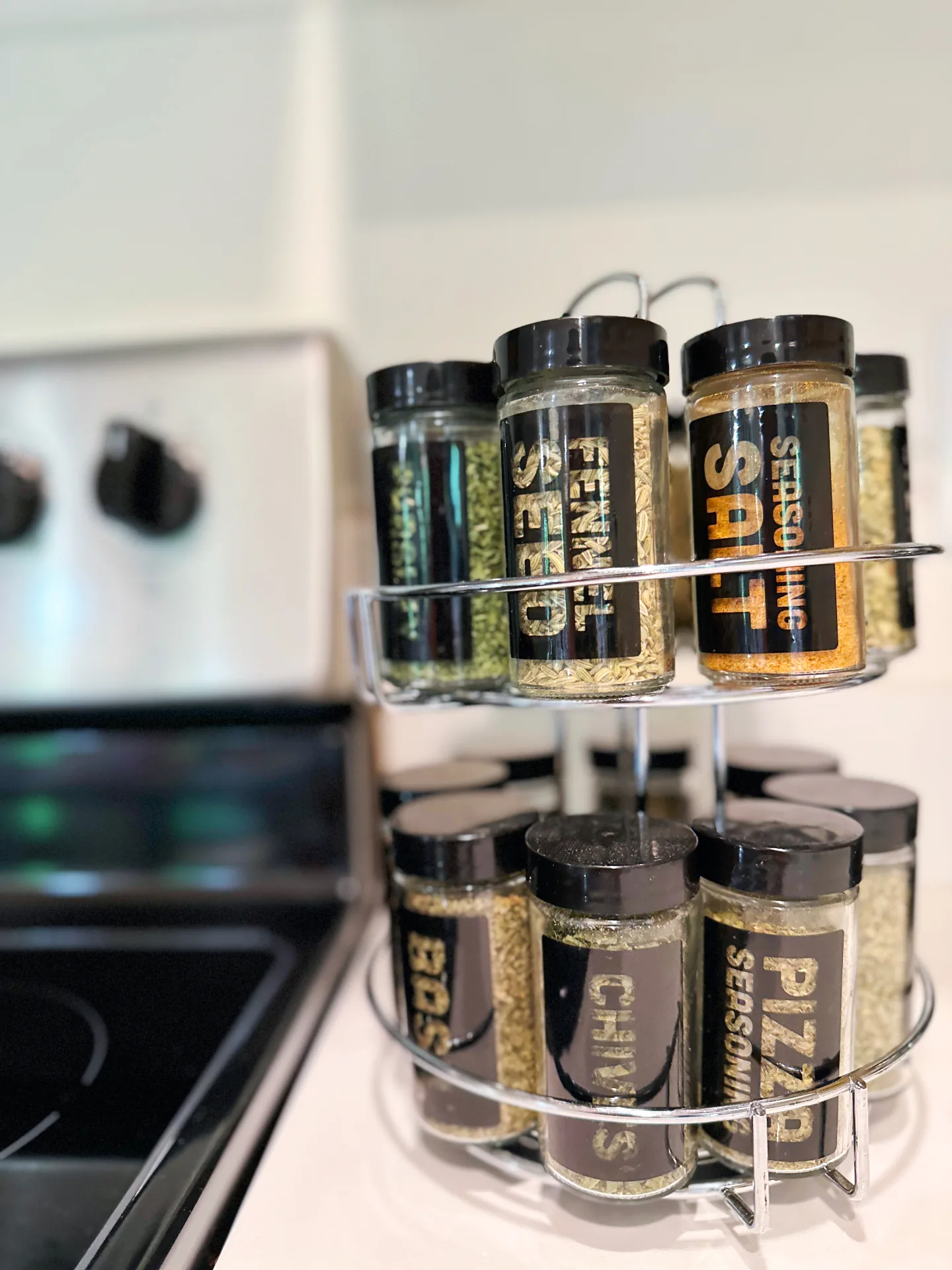 Well-Stocked Spice Rack & Kitchen Details