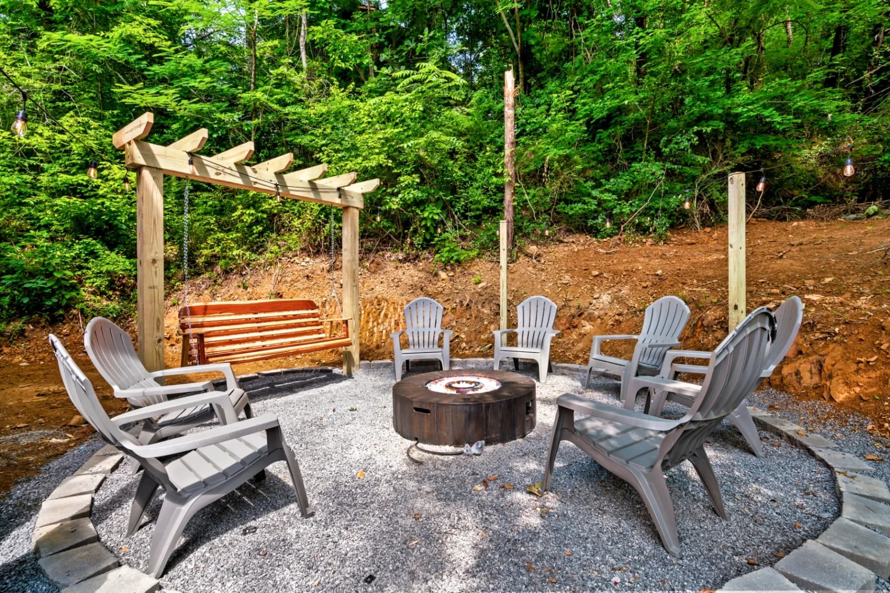 Fire Pit Area with Swing and Seating